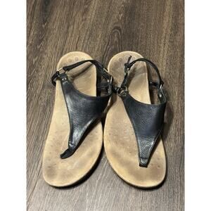 Vionic Rest Kirra Sandal Sz 9 Women T Strap Orthotic Leather Black TVW5126 Thong